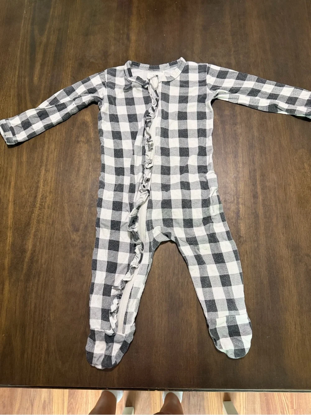 Spearmint Love Buffalo Check Footed One-Piece for Kids